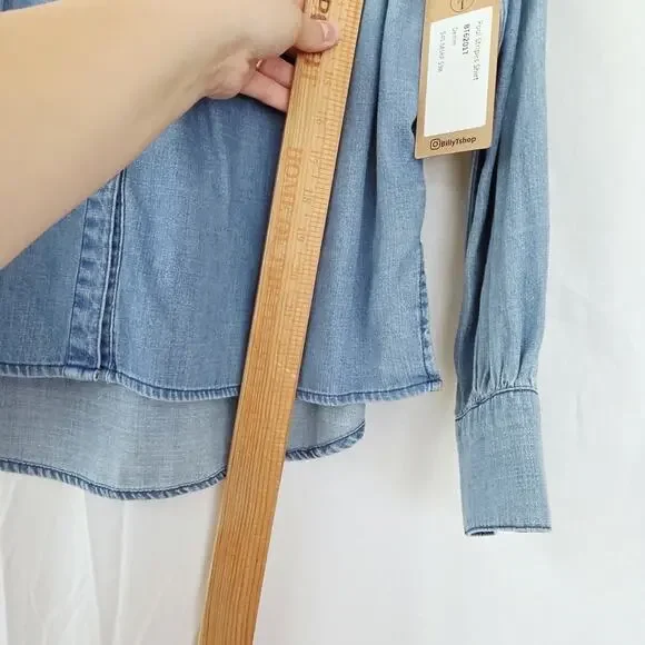 new! Billy T Pool Stripes Shirt Denim M Casual Top Blue Jean NWT Western Country - Picture 9 of 11